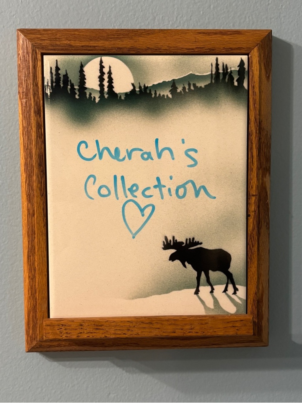 Vintage Moose Forest Ceramic Tile Dry Erase Note Memo Board Wood Framed